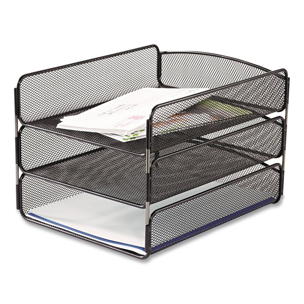 Onyx Desk Tray, 3 Sections, Letter Size Files, 9.25" x 11.75" x 8", Black