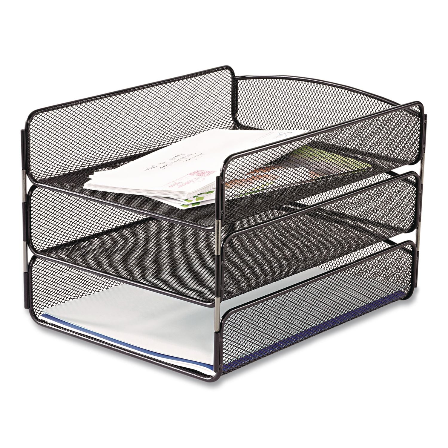 Onyx Desk Tray, 3 Sections, Letter Size Files, 9.25" x 11.75" x 8", Black