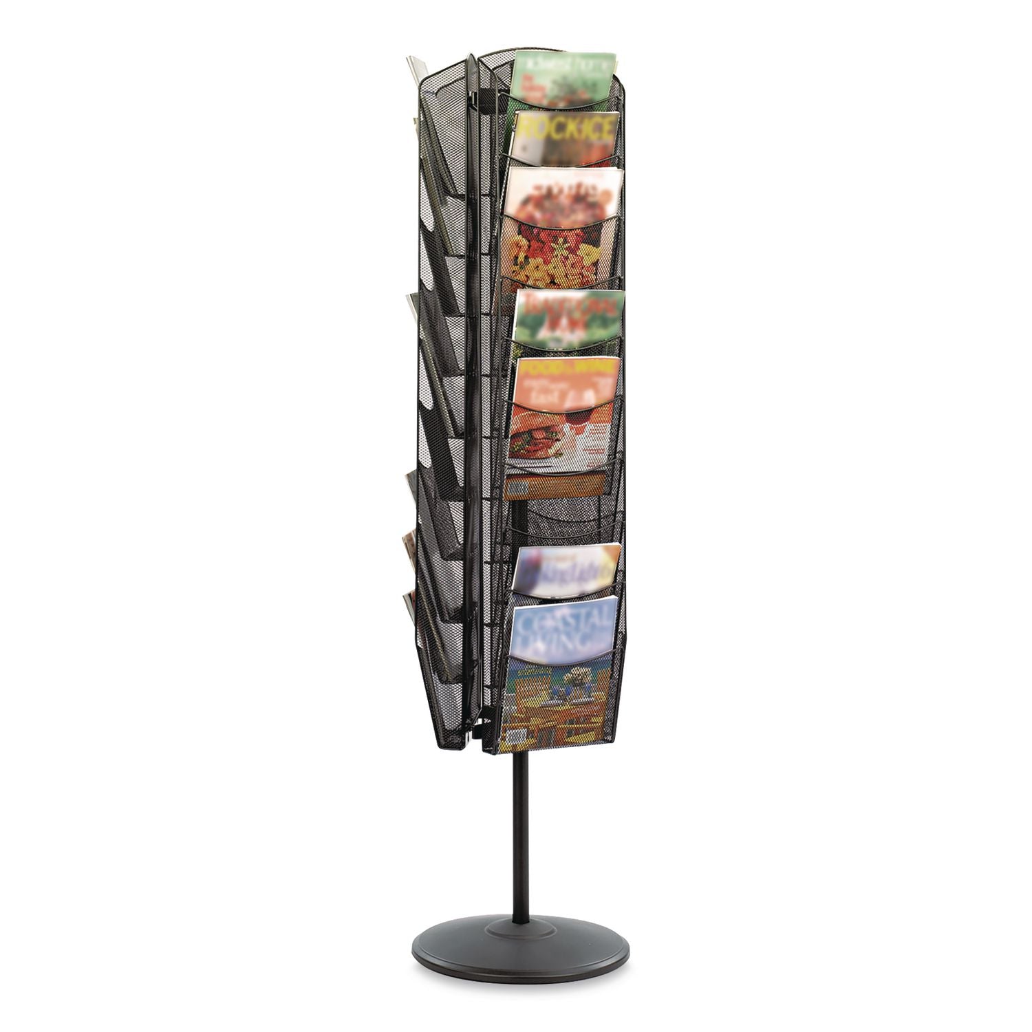 Onyx Mesh Rotating Magazine Display, 30 Compartments, 16.5w x 16.5d x 66h, Black