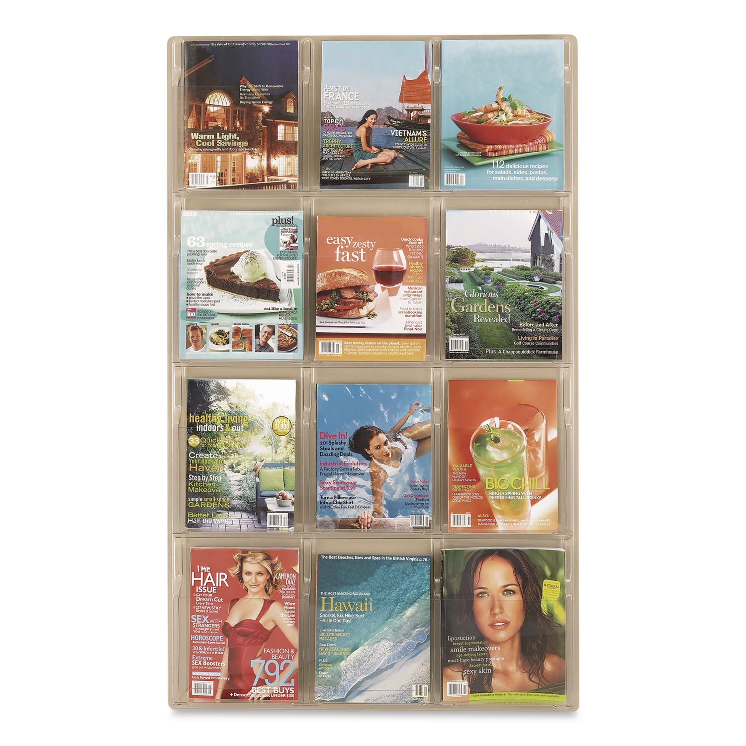 Reveal Clear Literature Displays, 12 Compartments, 30w x 2d x 49h, Clear
