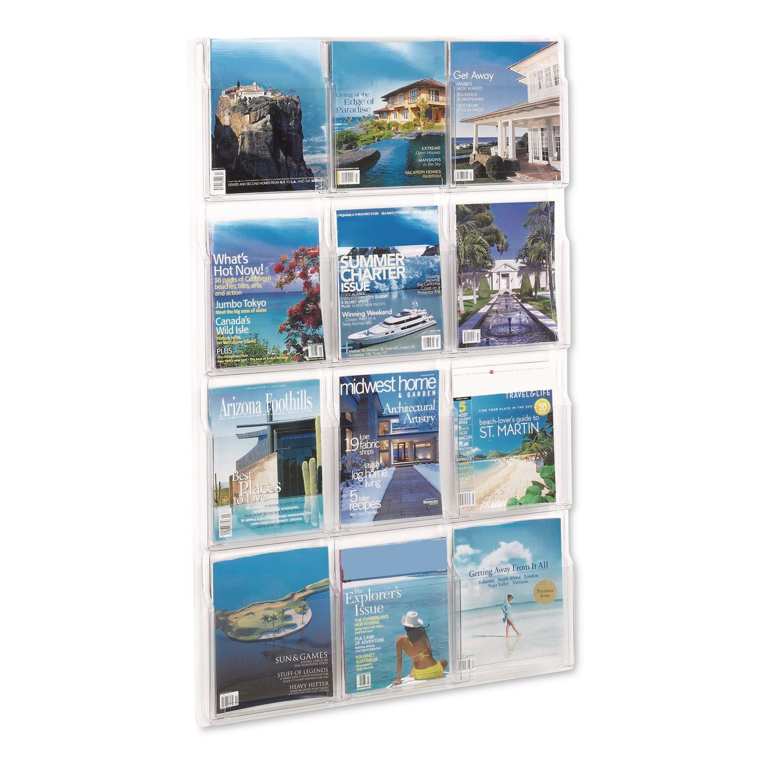 Reveal Clear Literature Displays, 12 Compartments, 30w x 2d x 49h, Clear