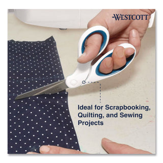 Non-Stick Titanium Bonded Scissors, 8" Long, 3.25" Cut Length, White/Blue Bent Handle