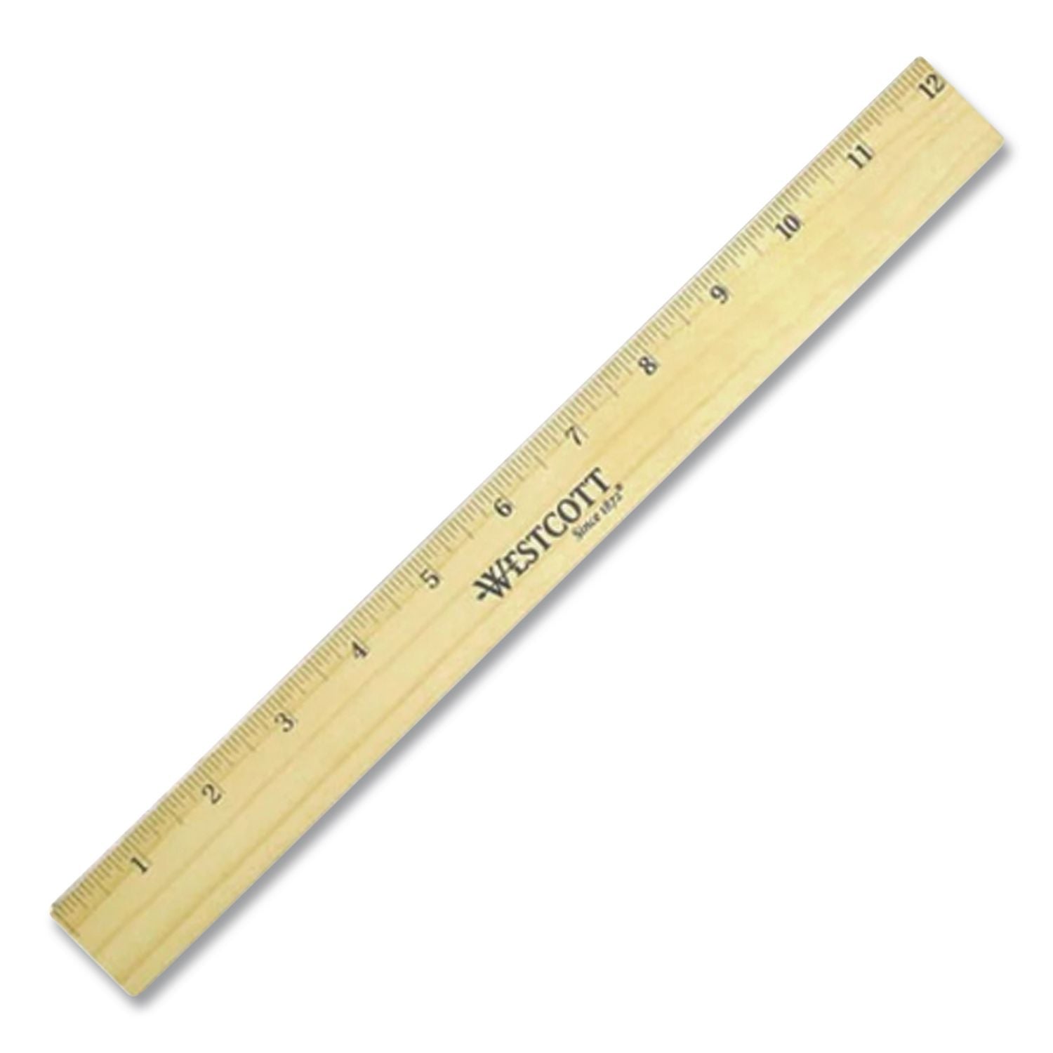 Flat Wood Ruler with Two Double Brass Edges, Standard/Metric, 12", Clear Lacquer Finish