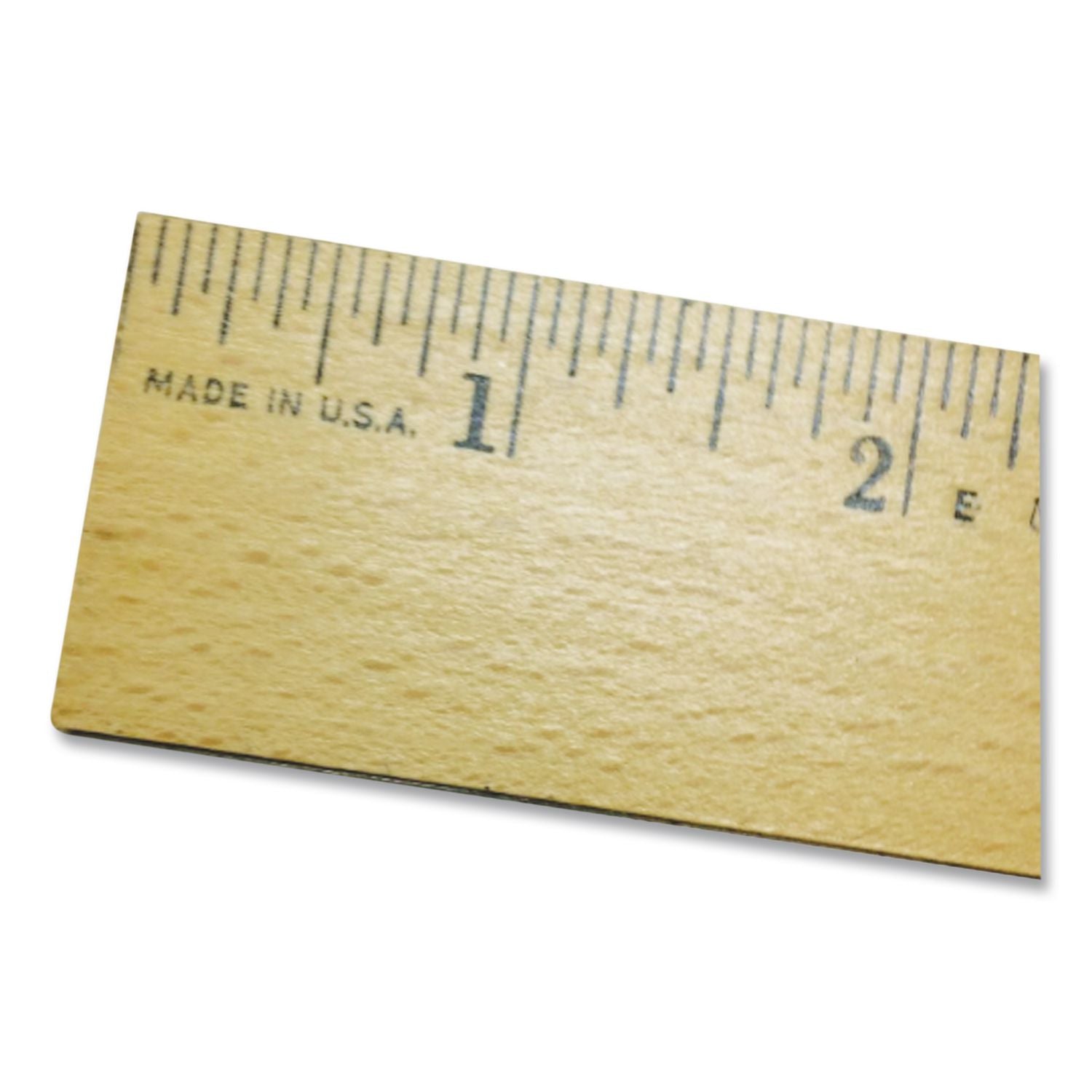 Flat Wood Ruler with Two Double Brass Edges, Standard/Metric, 12", Clear Lacquer Finish