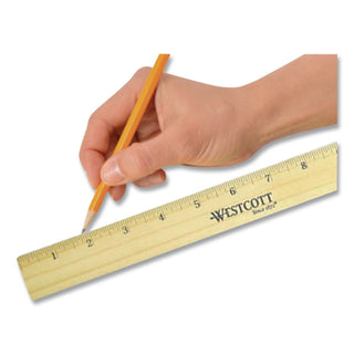 Flat Wood Ruler with Two Double Brass Edges, Standard/Metric, 12", Clear Lacquer Finish