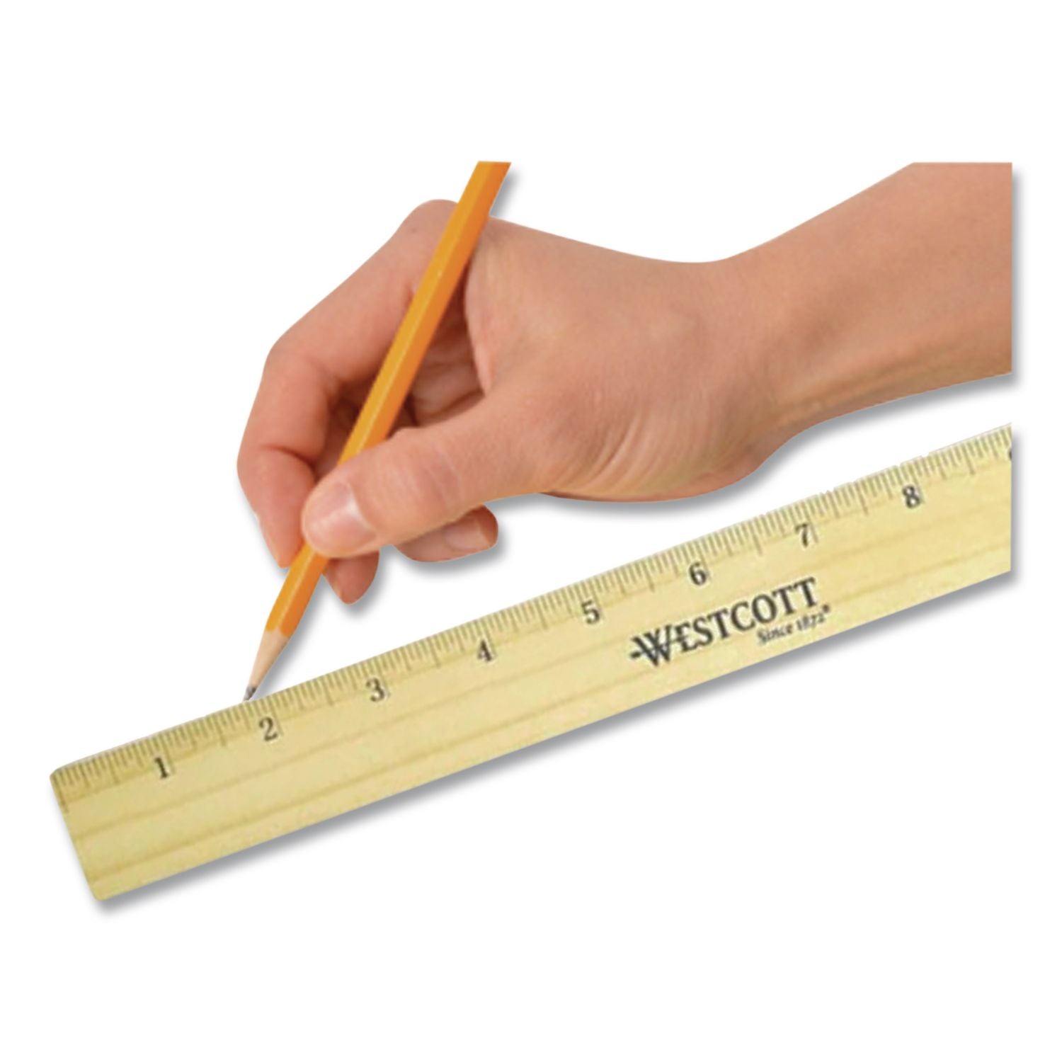 Flat Wood Ruler with Two Double Brass Edges, Standard/Metric, 12", Clear Lacquer Finish