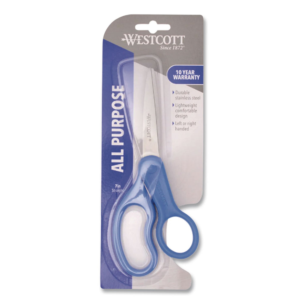 Preferred Line Stainless Steel Scissors, 7" Long, 2.5" Cut Length, Blue Straight Handle