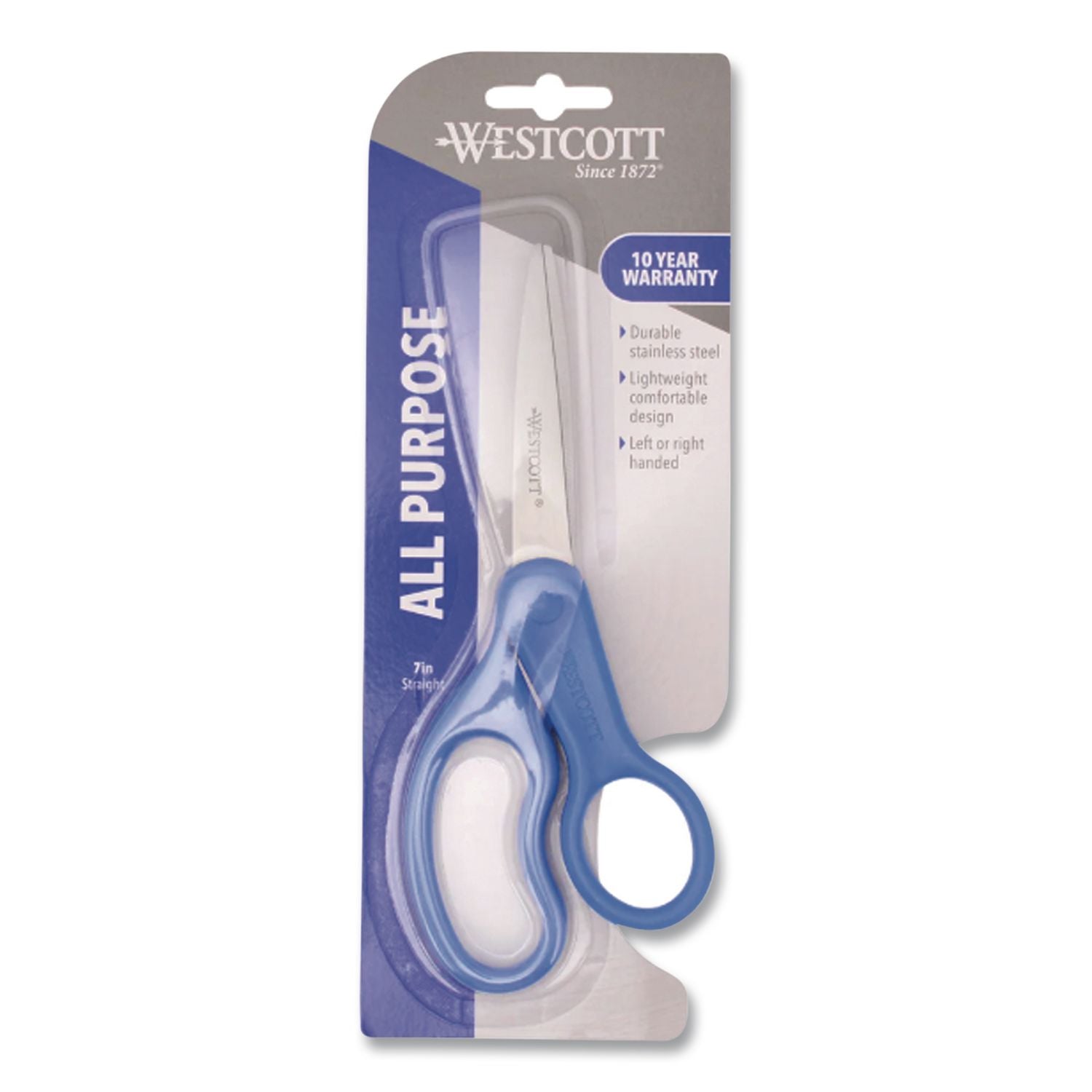 Preferred Line Stainless Steel Scissors, 7" Long, 2.5" Cut Length, Blue Straight Handle