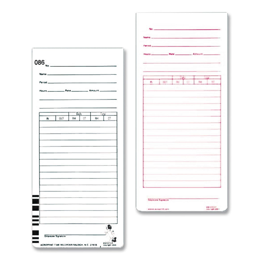 Time Clock Cards for Acroprint ES1000, Two Sides, 3.5 x 7, 100/Pack