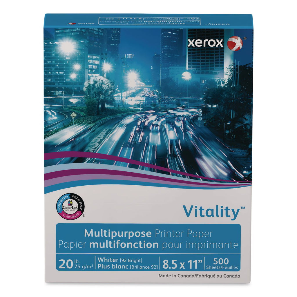 Vitality Premium Multipurpose Print Paper, 97 Bright, 24 lb Bond Weight, 8.5 x 11, Extra White, 500/Ream, 8 Reams/Carton