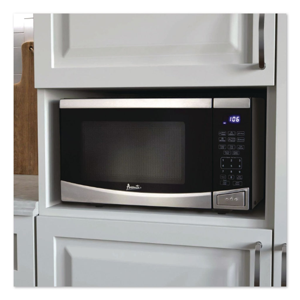 Avanti Model MT09V3S - 0.9 cubic foot Touch Microwave - Single - 19" Width - 0.9 ft Capacity - Microwave - 10 Power Levels - 900 W Microwave Power - 120 V AC - Countertop - Stainless Steel