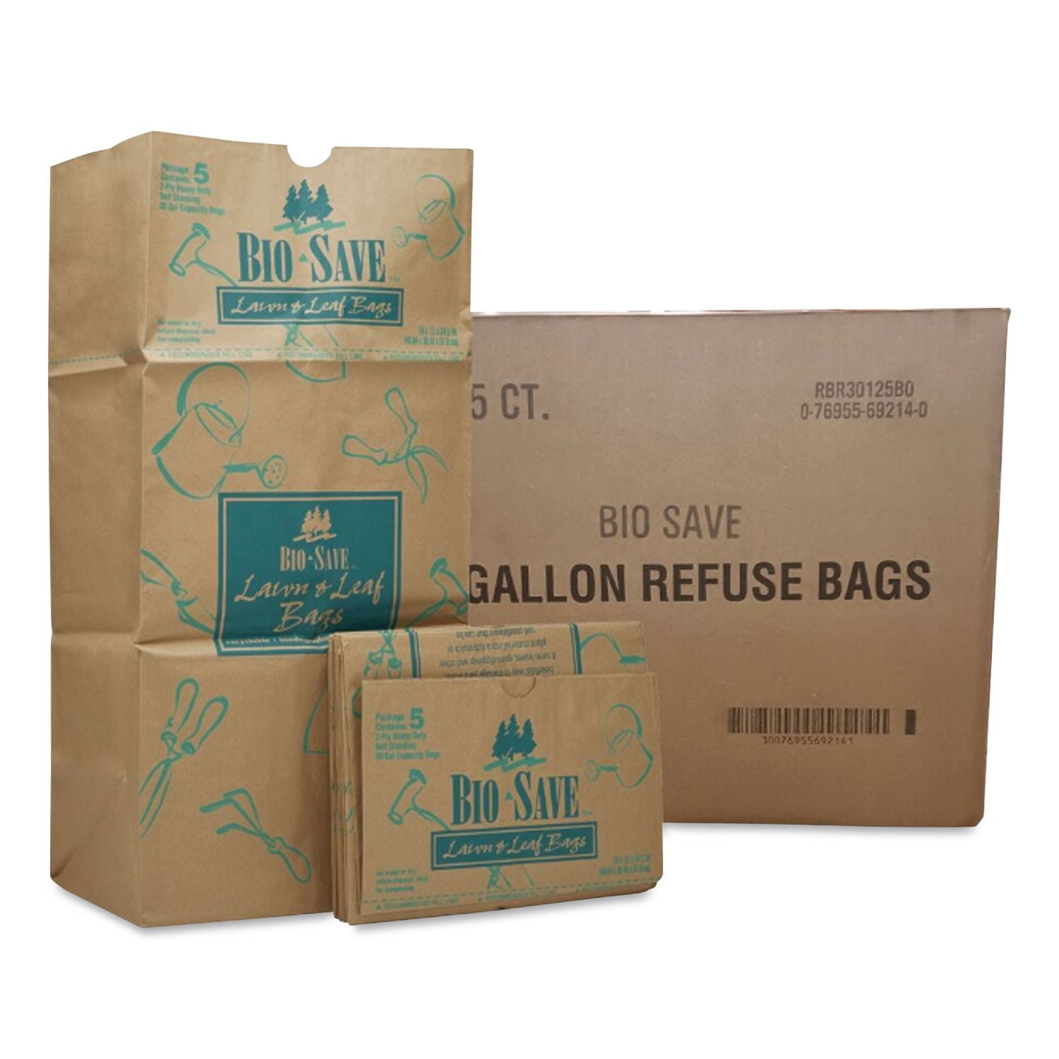 Lawn and Leaf Bags, 30 gal, 16" x 35", Kraft, 50 Bags