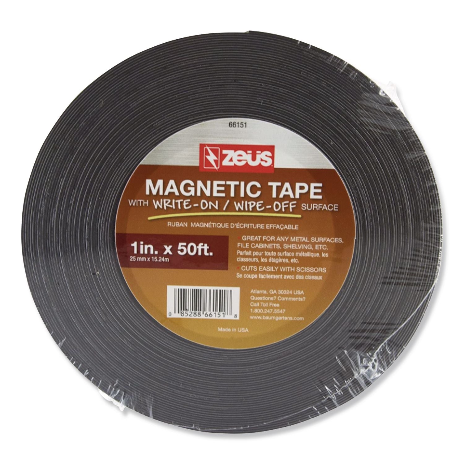 Dry Erase Magnetic Label Tape, 1" x 50 ft, White