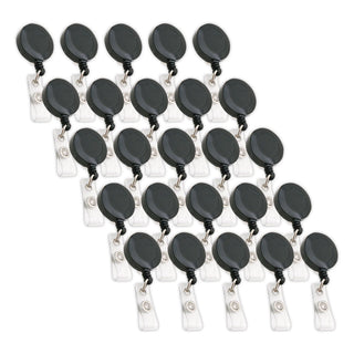 ID Slide-Style Belt Clip Card Reels, 30" Extension, Black, 25/Pack