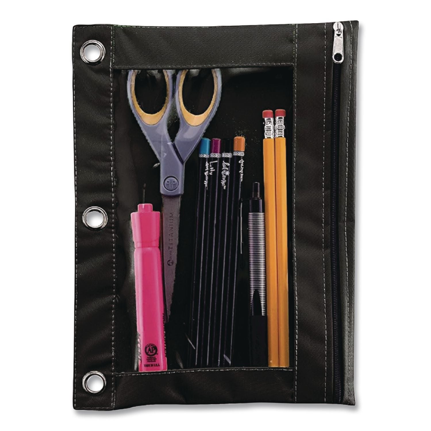Binder Pencil Pouch, 10 x 7.38, Black/Clear