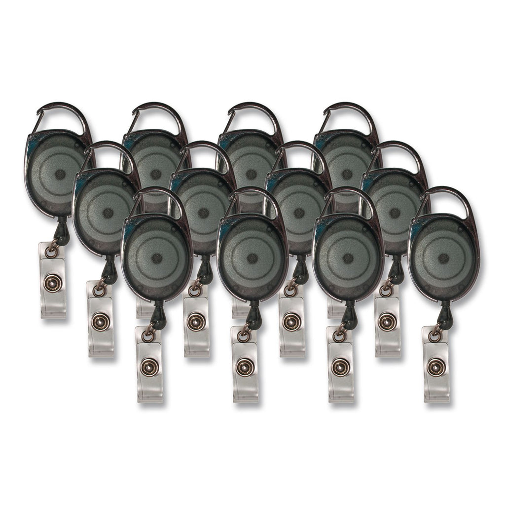 Carabiner-Style Retractable ID Card Reel, 30" Extension, Smoke, 12/Pack
