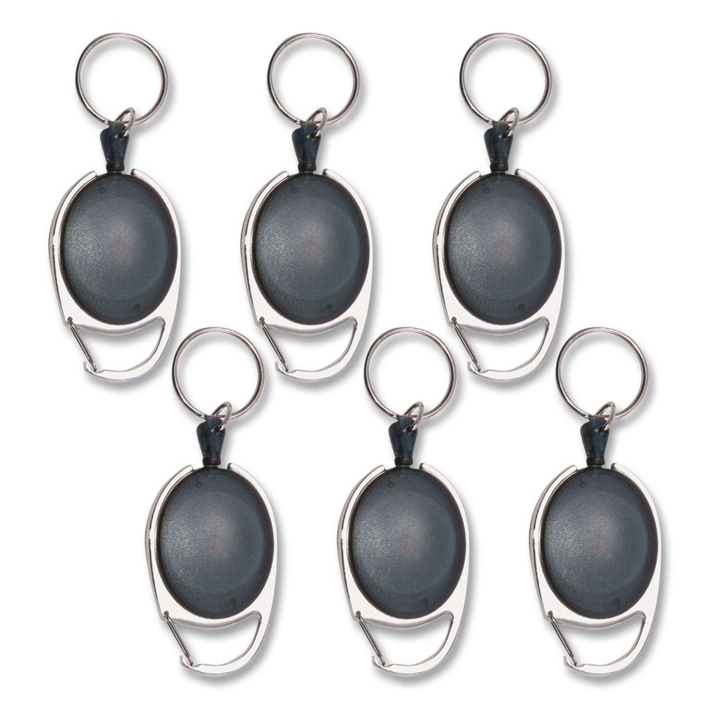 Carabiner-Style Retractable ID Card Reel, 30" Extension, Smoke, 6/Pack