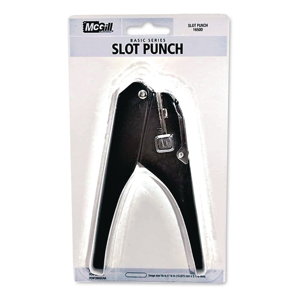 Handheld Badge/Slot Punch, 9/16" x 1/8" Horizontal Slot, Black/Chrome