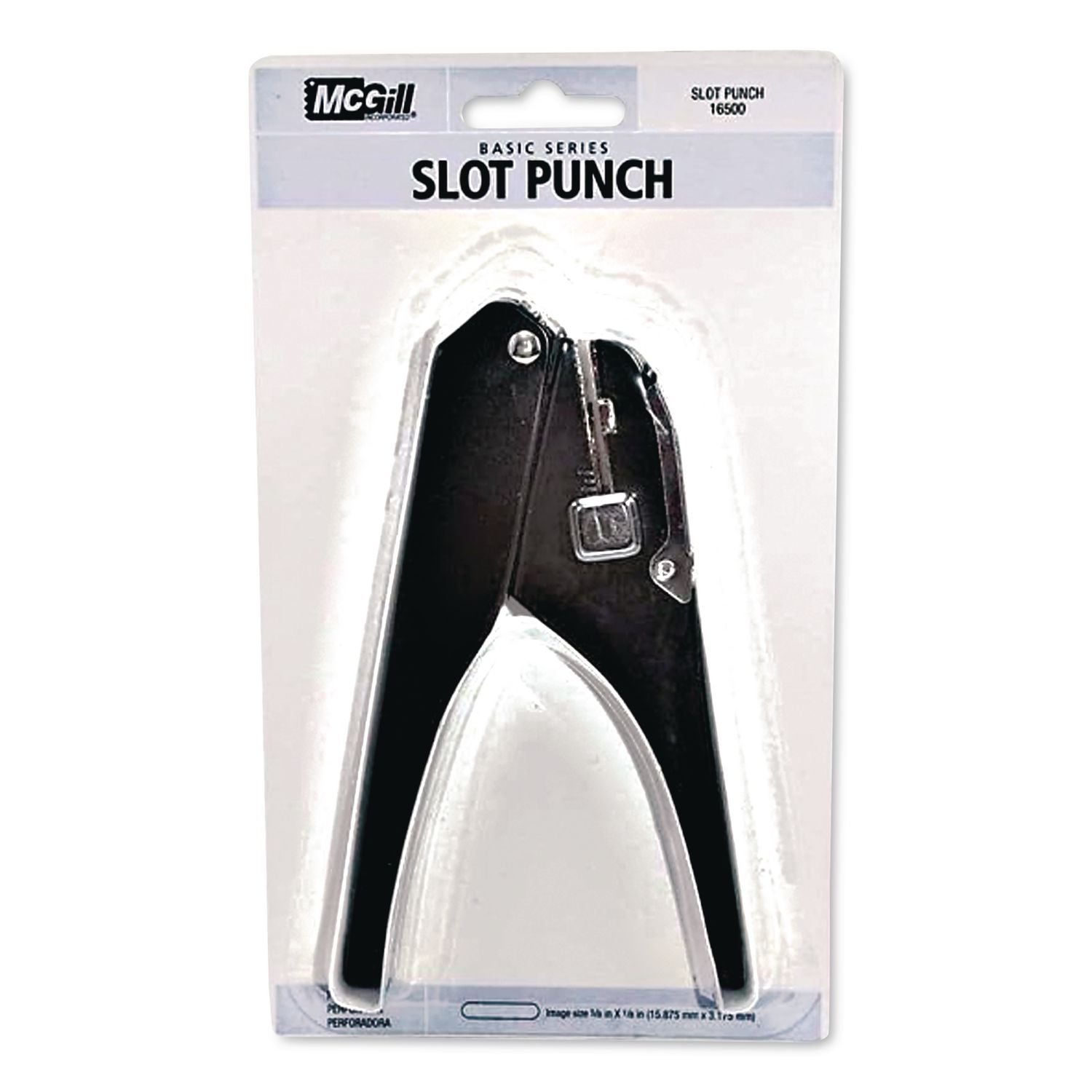 Handheld Badge/Slot Punch, 9/16" x 1/8" Horizontal Slot, Black/Chrome