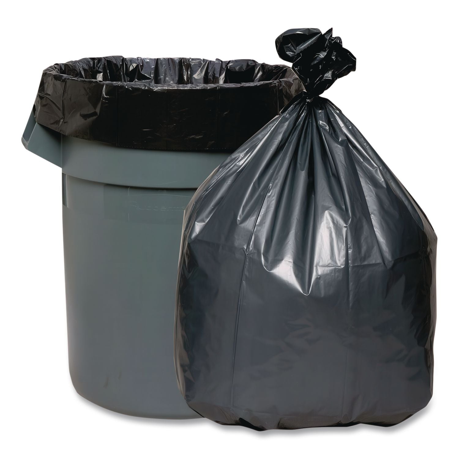 Can Liners, 33 gal, 1.35 mil, 33" x 40", Gray, 10 Bags/Roll, 5 Rolls/Carton