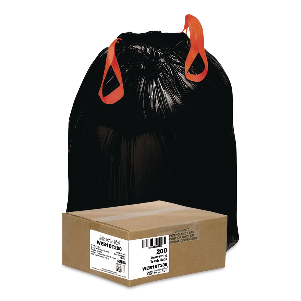 Heavy-Duty Trash Bags, 30 gal, 1.2 mil, 30.5" x 33", Black, 25 Bags/Roll, 8 Rolls/Box