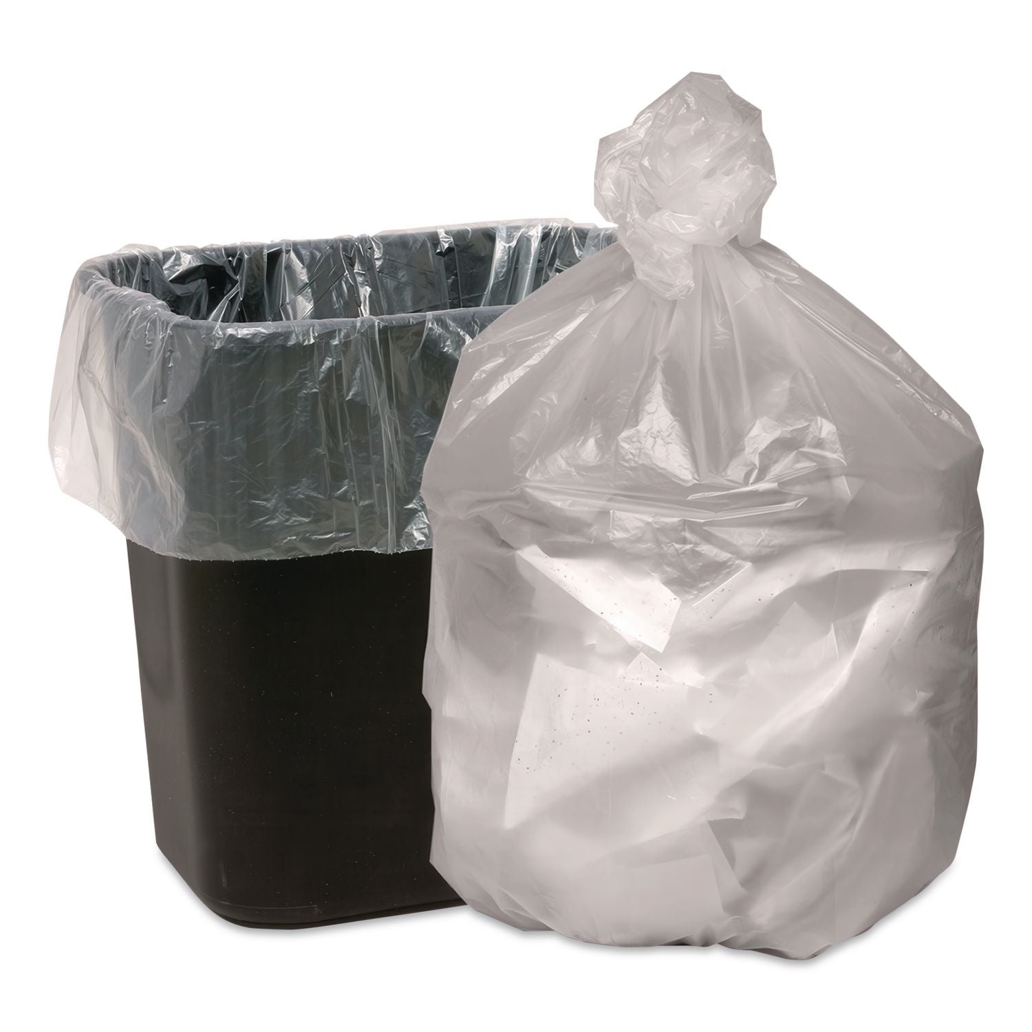 Waste Can Liners, 45 gal, 10 mic, 40" x 46", Natural, 25 Bags/Roll, 10 Rolls/Carton