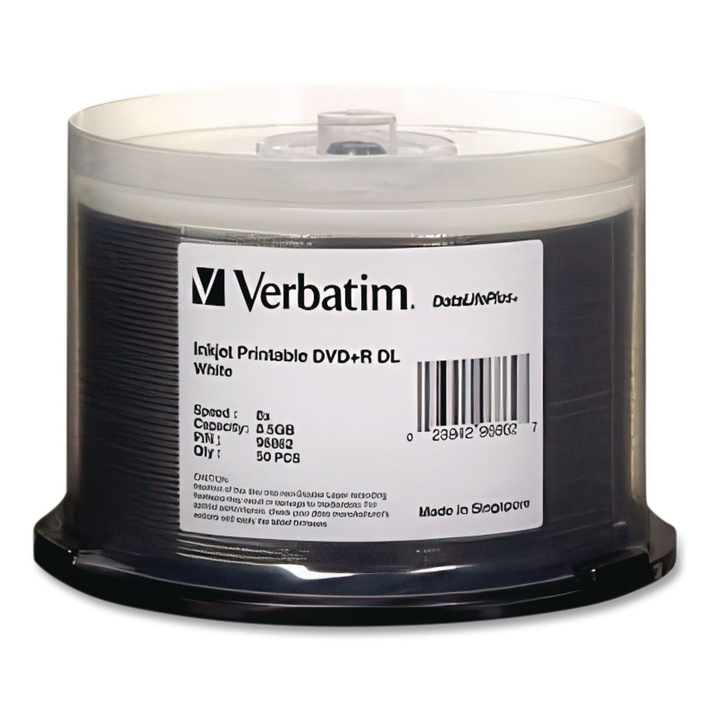 DVD+R Dual Layer Printable Recordable Disc, 8.5 GB, 8x, Spindle, White, 50/Pack