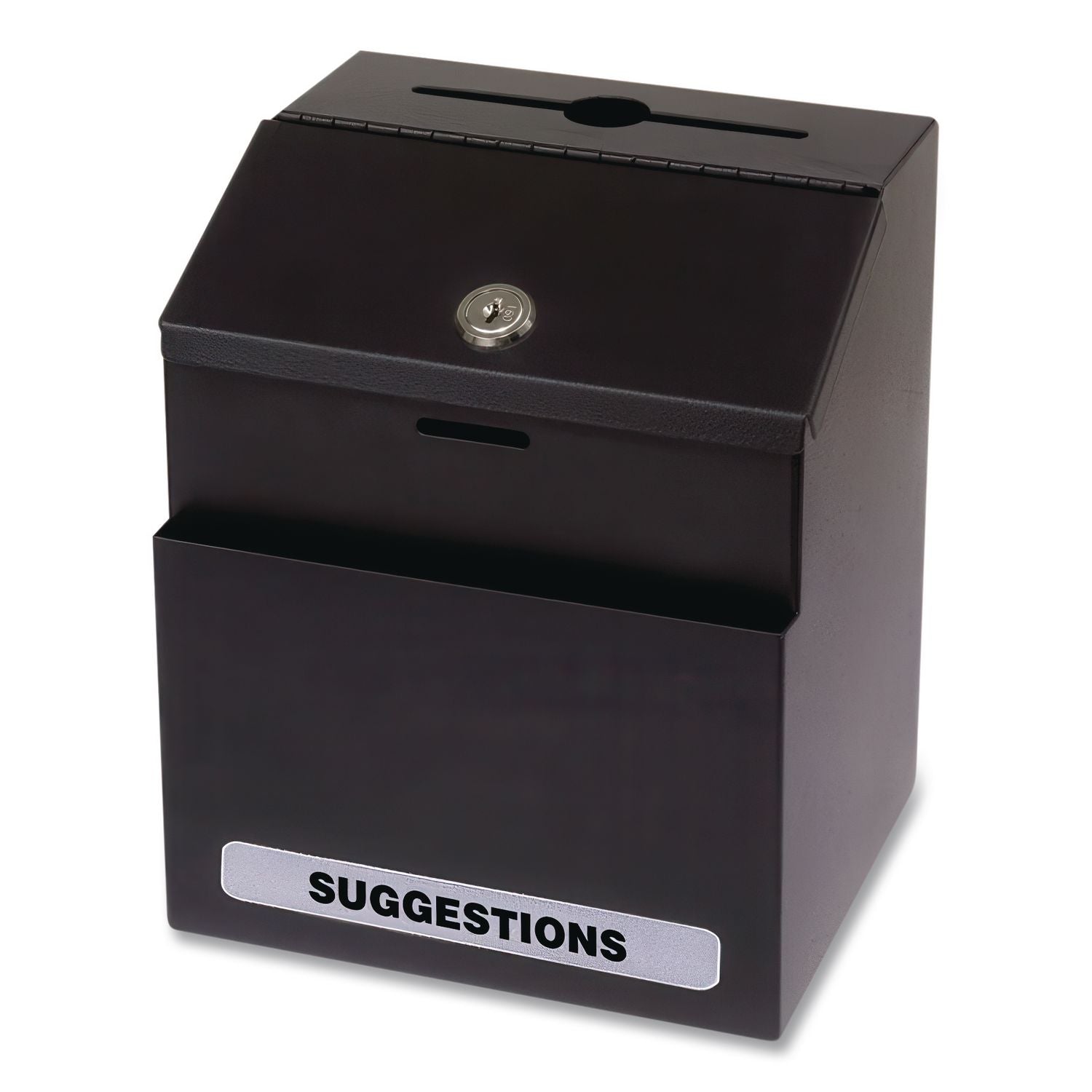 Steel Suggestion Box with Locking Top, 7 x 6 x 8.5, Black