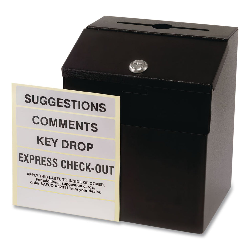 Steel Suggestion Box with Locking Top, 7 x 6 x 8.5, Black
