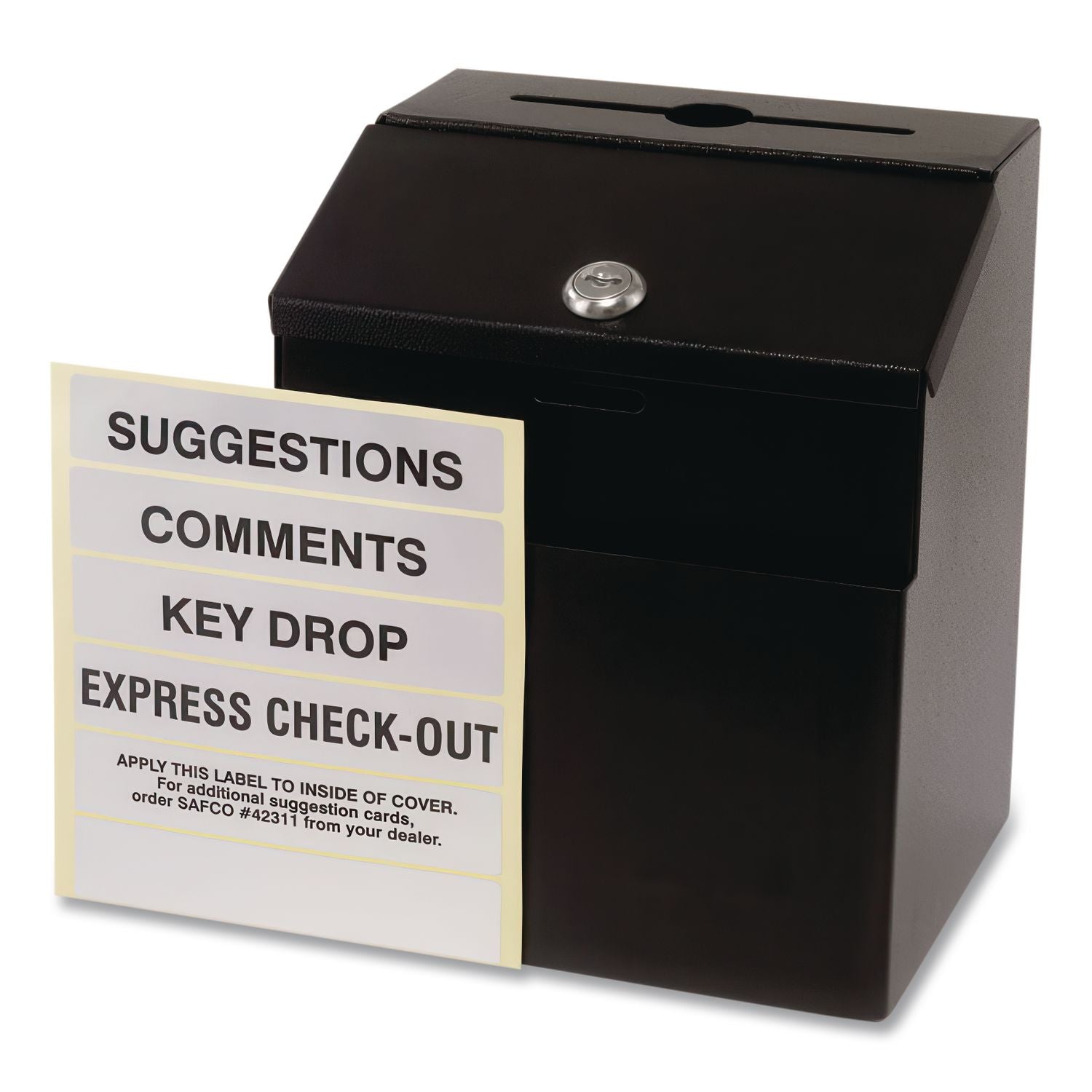 Steel Suggestion Box with Locking Top, 7 x 6 x 8.5, Black