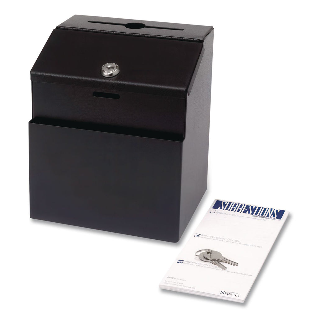 Steel Suggestion Box with Locking Top, 7 x 6 x 8.5, Black