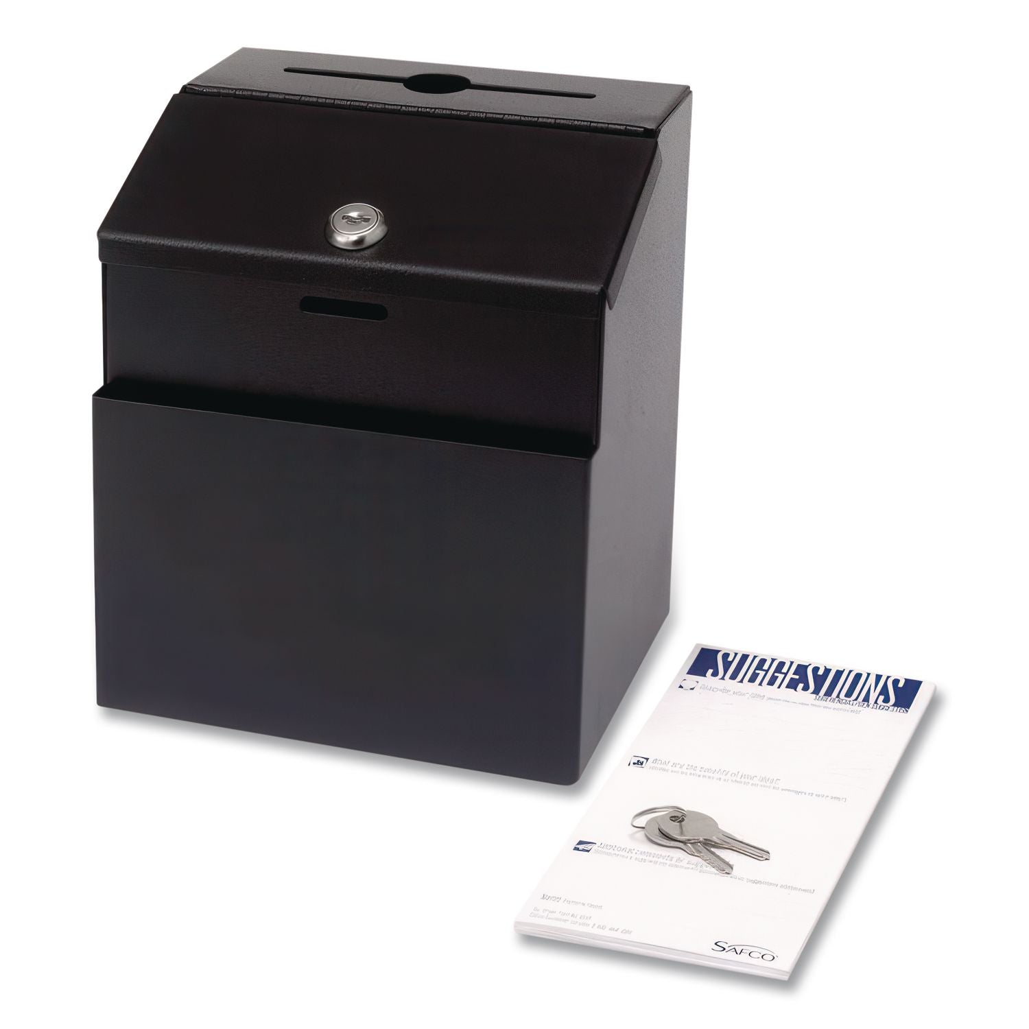 Steel Suggestion Box with Locking Top, 7 x 6 x 8.5, Black