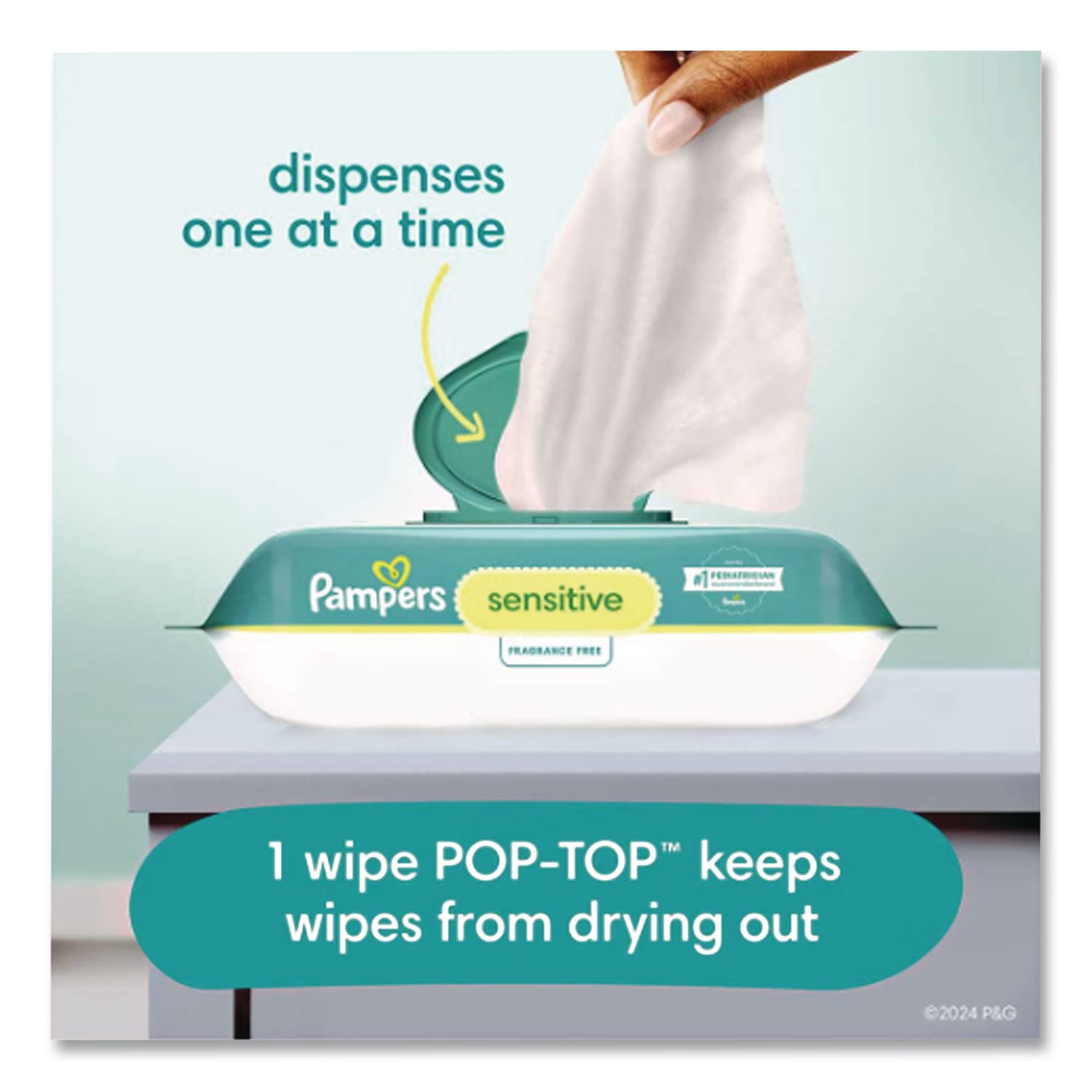 Sensitive Baby Wipes, 1-Ply, 6.8 x 7, Unscented, White, 56/Pack