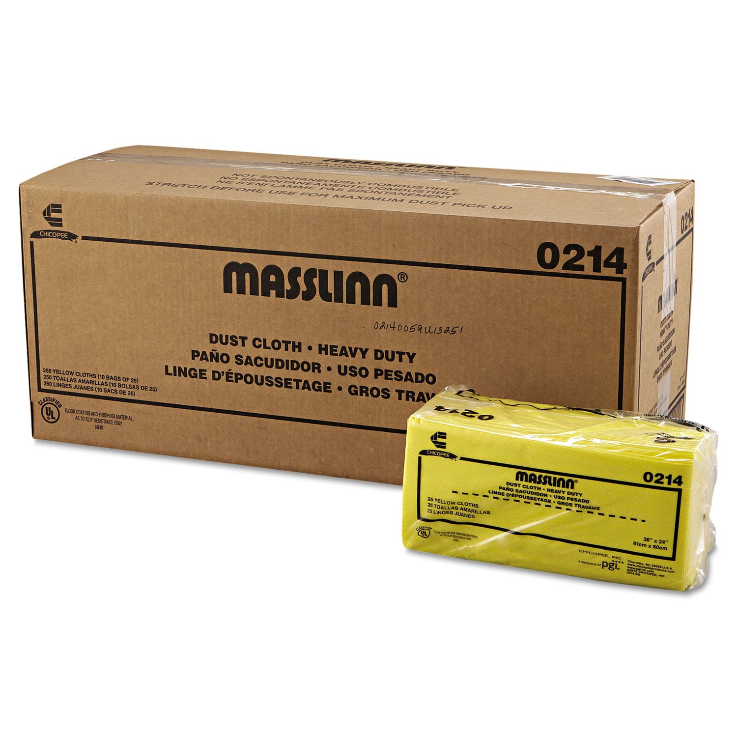 Masslinn Dust Cloths, 1-Ply, 24 x 40, Unscented, Yellow, 25/Bag, 10 Bags/Carton - 