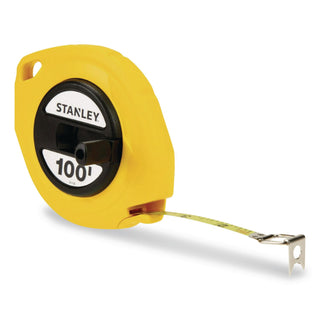 Long Tape Measure, 1/8" Graduations, 100 ft, Yellow