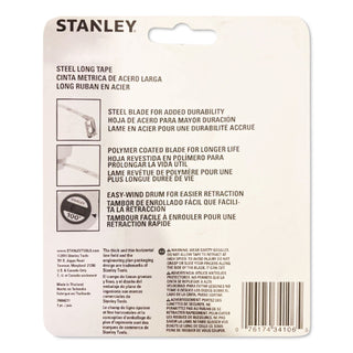 Long Tape Measure, 1/8" Graduations, 100 ft, Yellow