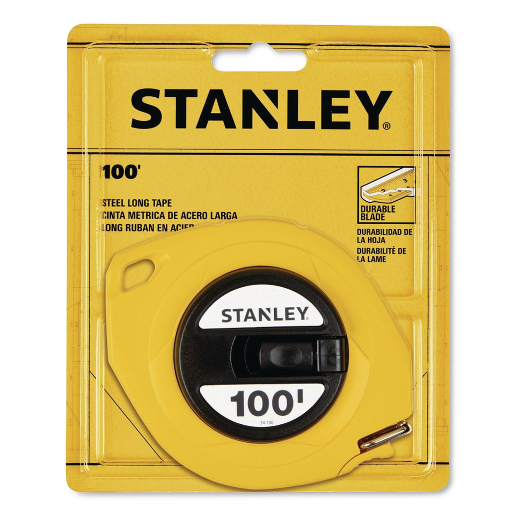 Long Tape Measure, 1/8" Graduations, 100 ft, Yellow