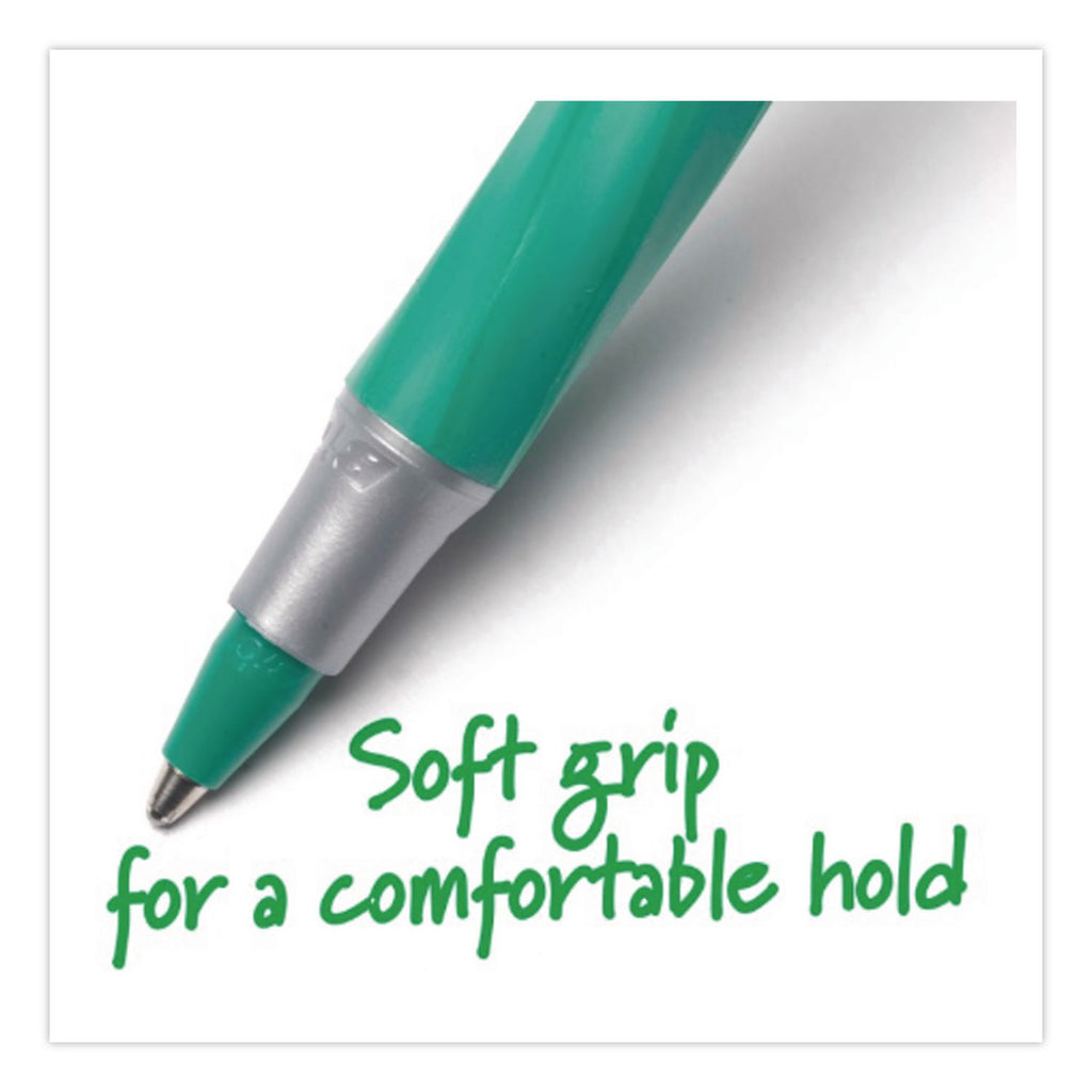 Round Stic Grip Xtra Comfort Ballpoint Pen, Easy-Glide, Stick, Medium 1.2 mm, Green Ink, Gray/Green Barrel, Dozen