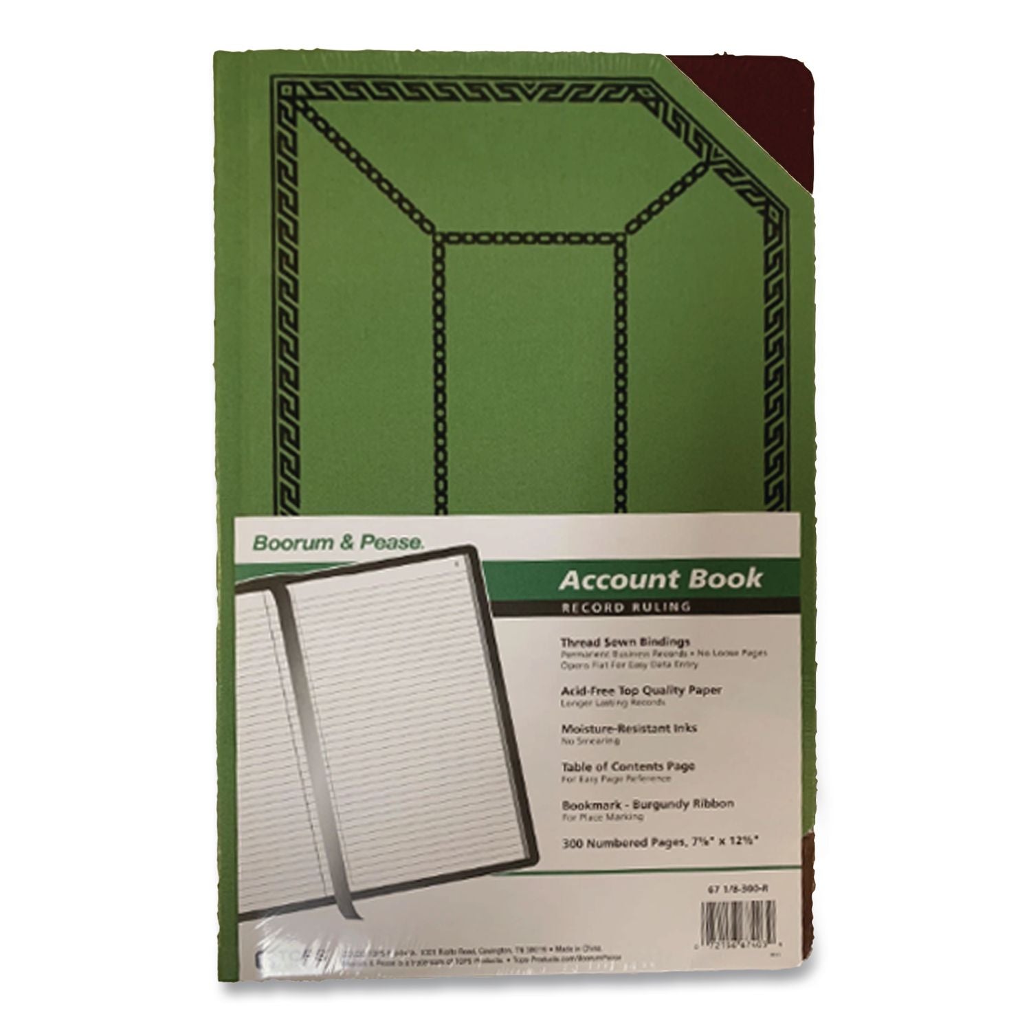 Account Record Book, Record-Style Rule, Green/Black/Red Cover, 12.13 x 7.44 Sheets, 300 Sheets/Book