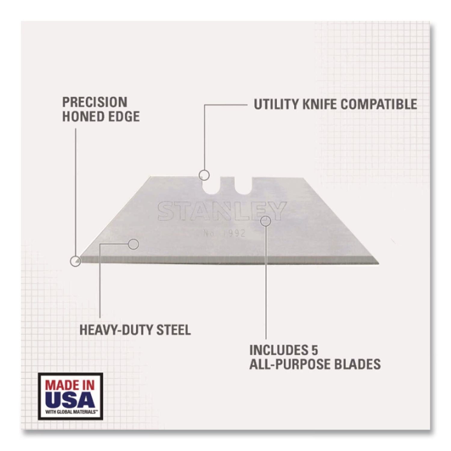 Heavy-Duty Utility Knife Replacement Blade, 5/Pack