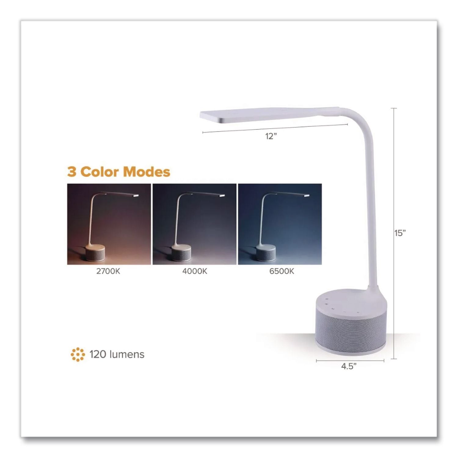 LED Bluetooth Speaker Lamp with USB, 2 Prong, 4.33w x 14.57h, White