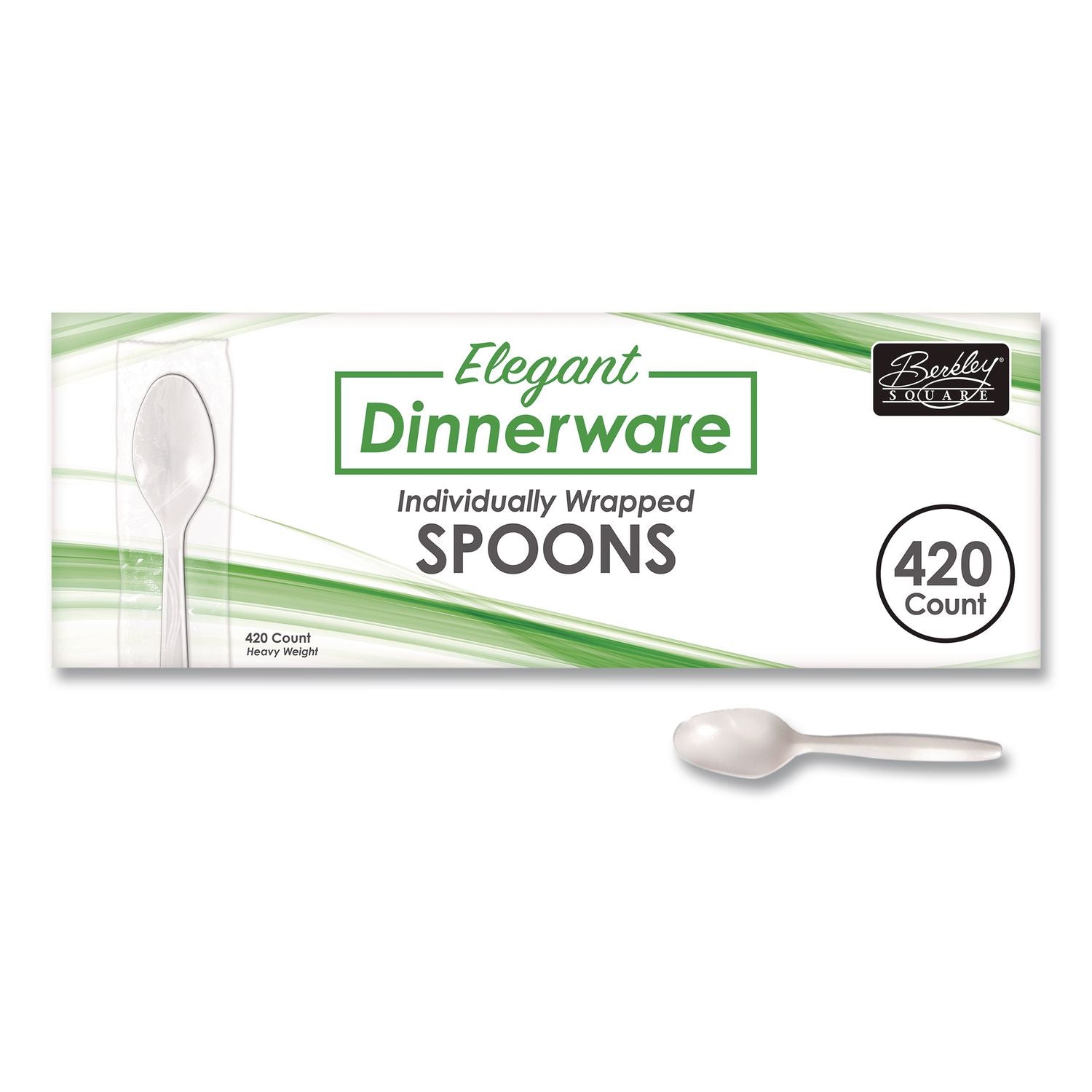 Elegant Dinnerware Heavyweight Cutlery, Individually Wrapped, Teaspoon, White, 420/Box
