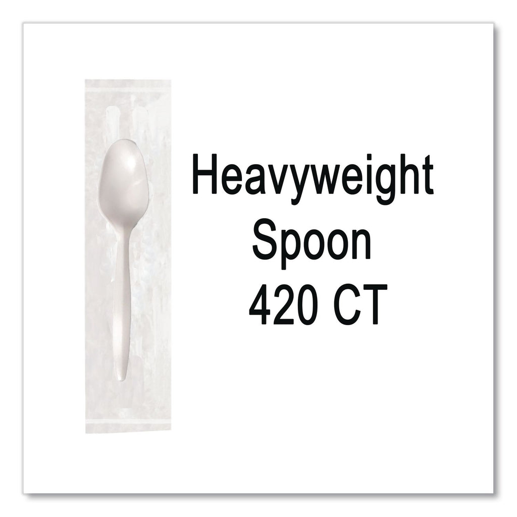 Elegant Dinnerware Heavyweight Cutlery, Individually Wrapped, Teaspoon, White, 420/Box