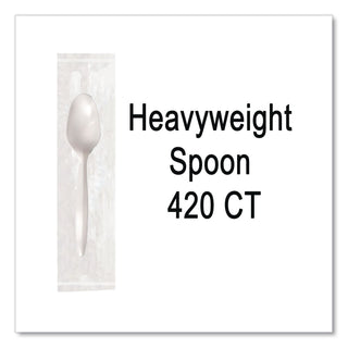 Elegant Dinnerware Heavyweight Cutlery, Individually Wrapped, Teaspoon, White, 420/Box