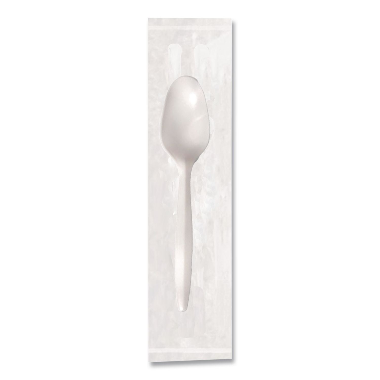 Elegant Dinnerware Heavyweight Cutlery, Individually Wrapped, Teaspoon, White, 420/Box