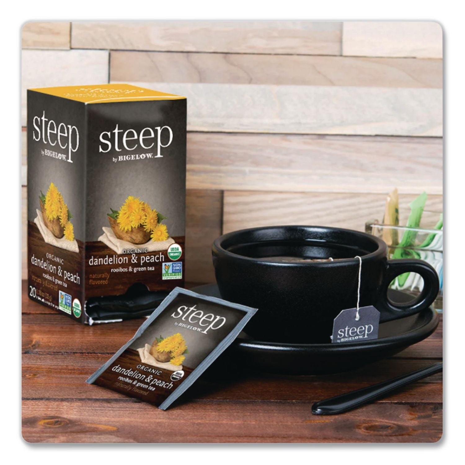 Bigelow Organic Dandelion & Peach Rooibos & Green Tea Herbal Tea, Green Tea Bag - 1.2 oz - 20 Teabag - 20 / Box