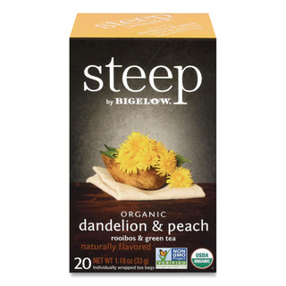 Bigelow Organic Dandelion & Peach Rooibos & Green Tea Herbal Tea, Green Tea Bag - 1.2 oz - 20 Teabag - 20 / Box
