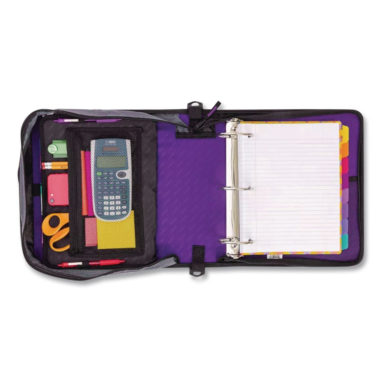 Large Capacity Zipper Binder, 3 Rings, 3" Capacity, 11 x 8.5, Purple