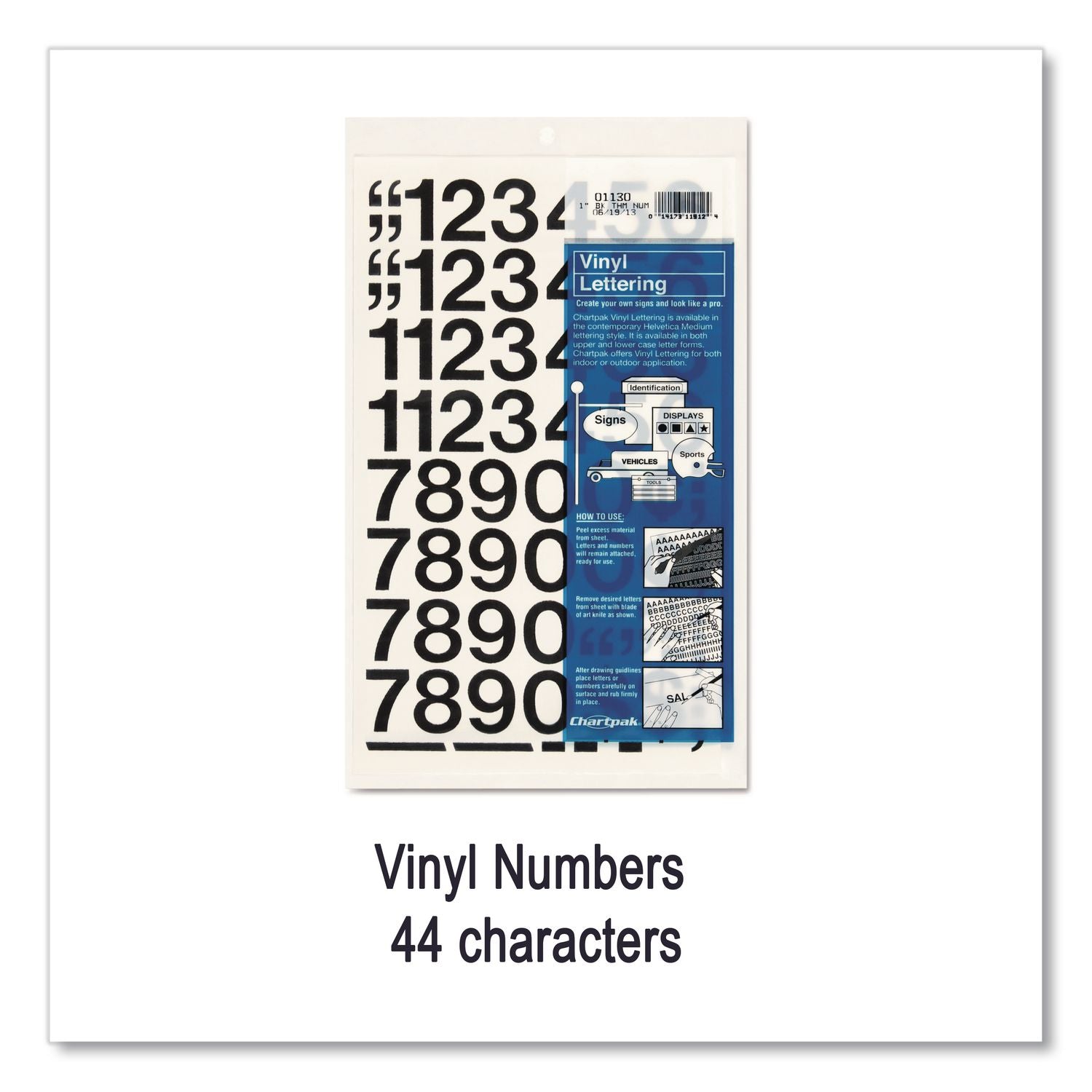 Press-On Vinyl Numbers, Self Adhesive, Black, 1"h, 44/Pack