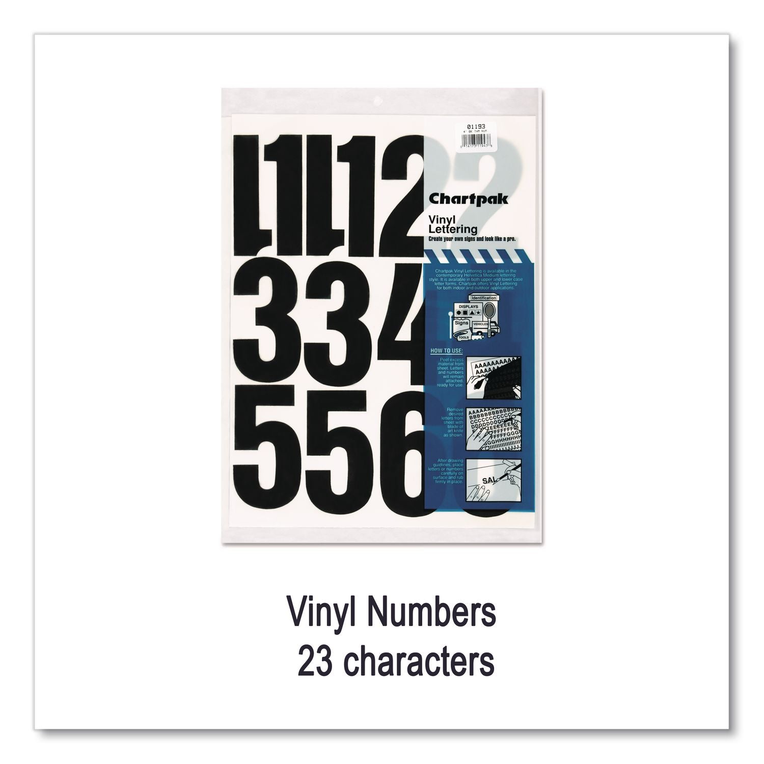 Press-On Vinyl Numbers, Self Adhesive, Black, 4"h, 23/Pack